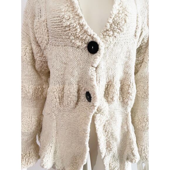 Amano Cream Chunky Knit Wool Sweater Button Cardigan Vintage Medium Large - Picture 4 of 10